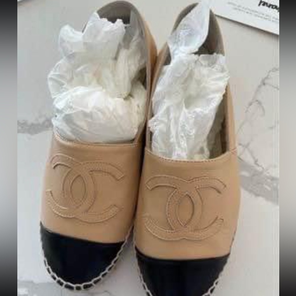 CHANEL Cream and Black Espadrilles Iconic Style